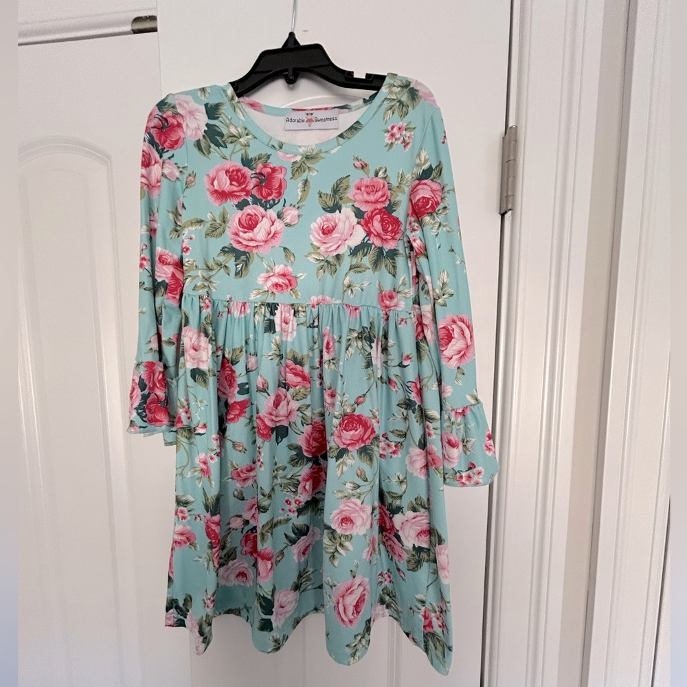 Floral Kids Dress in Blue and Pink